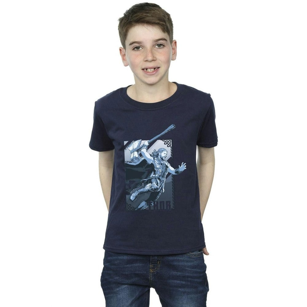 Marvel Boys Thor Love And Thunder Attack T-Shirt - Navy Blue