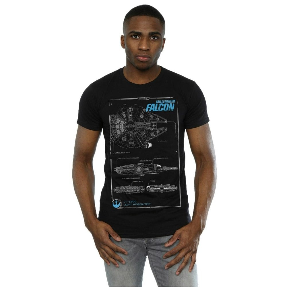 Star Wars Mens Force Awakens Millennium Falcon Manual T-Shirt - Black