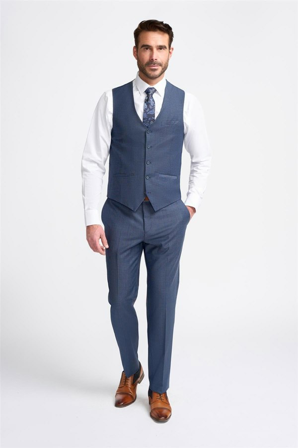 House of Cavani Bond Check Waistcoat - Navy