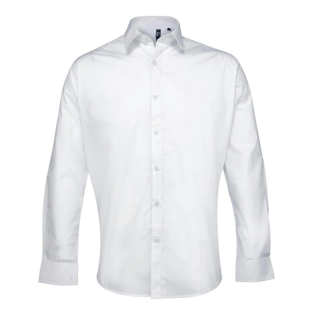 Premier Mens Supreme Poplin Formal Shirt - White - White - 65% Polyester/35% Cotton