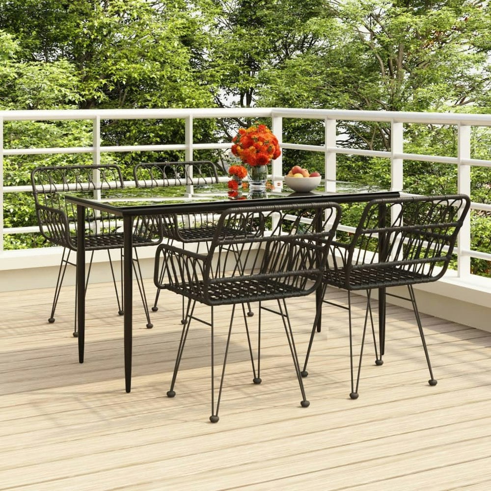 Berkfield 5 Piece Garden Dining Set Black Poly Rattan