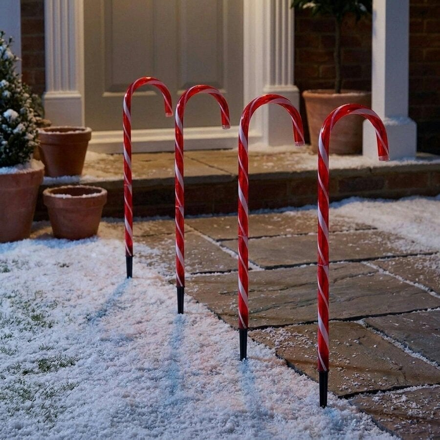 Garden Greatness Set of 4 Candy Cane Red LED Path Lights