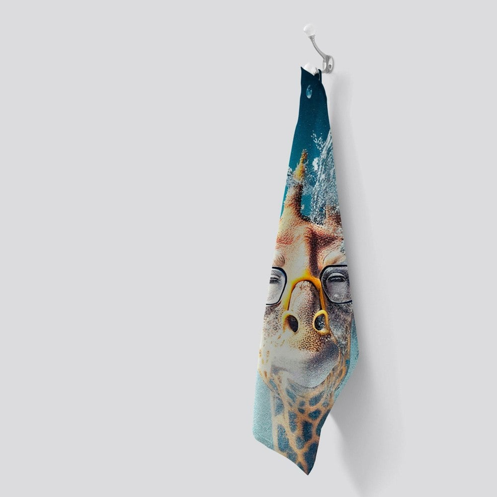 Warren Reed Giraffe With Glasses Splashart Tea Towel