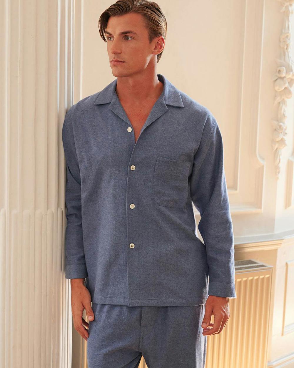 British Boxers Men's Brushed Cotton Pyjama Set – Steel Herringbone