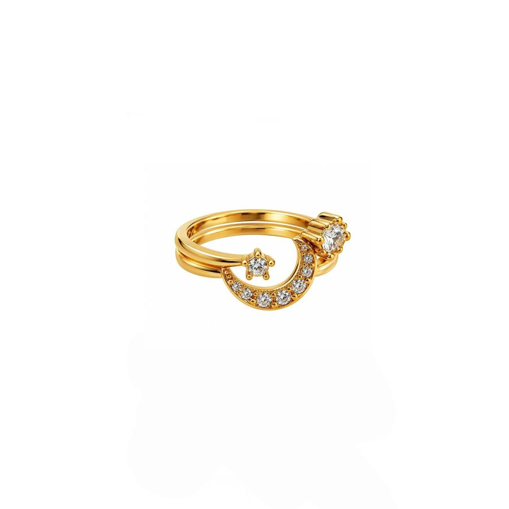 Luxe Tones Selene Luxe 18k Gold Plated Crystal Crescent Moon Ring