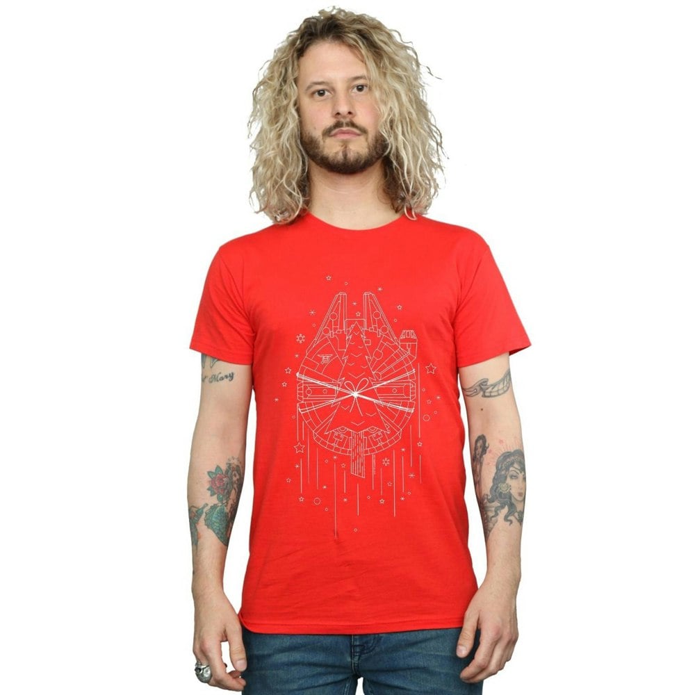 Star Wars Mens Millennium Falcon Christmas Tree Delivery T-Shirt - Red