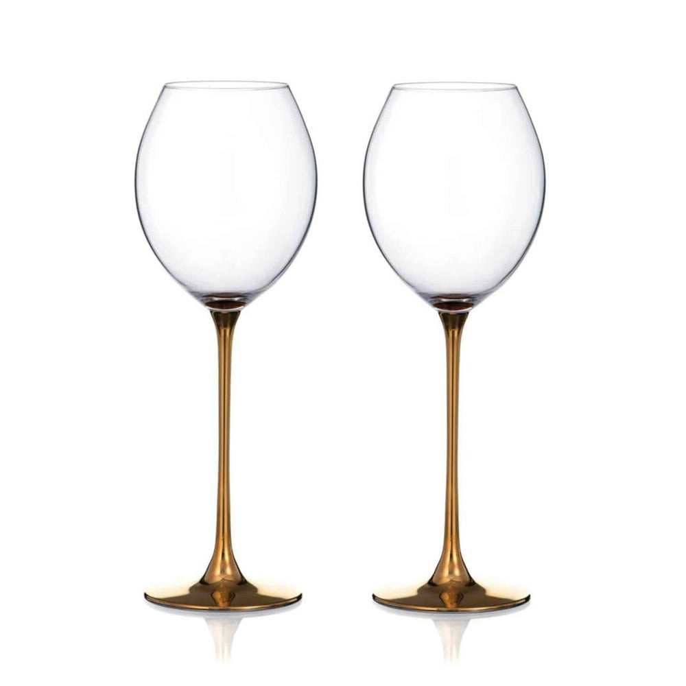 Diamante Elegance White Wine Glasses With Gold Stems - Set of 2