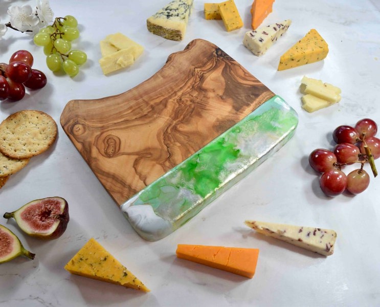 Green Silver Cheese Board - Olive Wood Chopping Board - Unique Gift for Grandmother - Foodie Birthday Gift Ideas