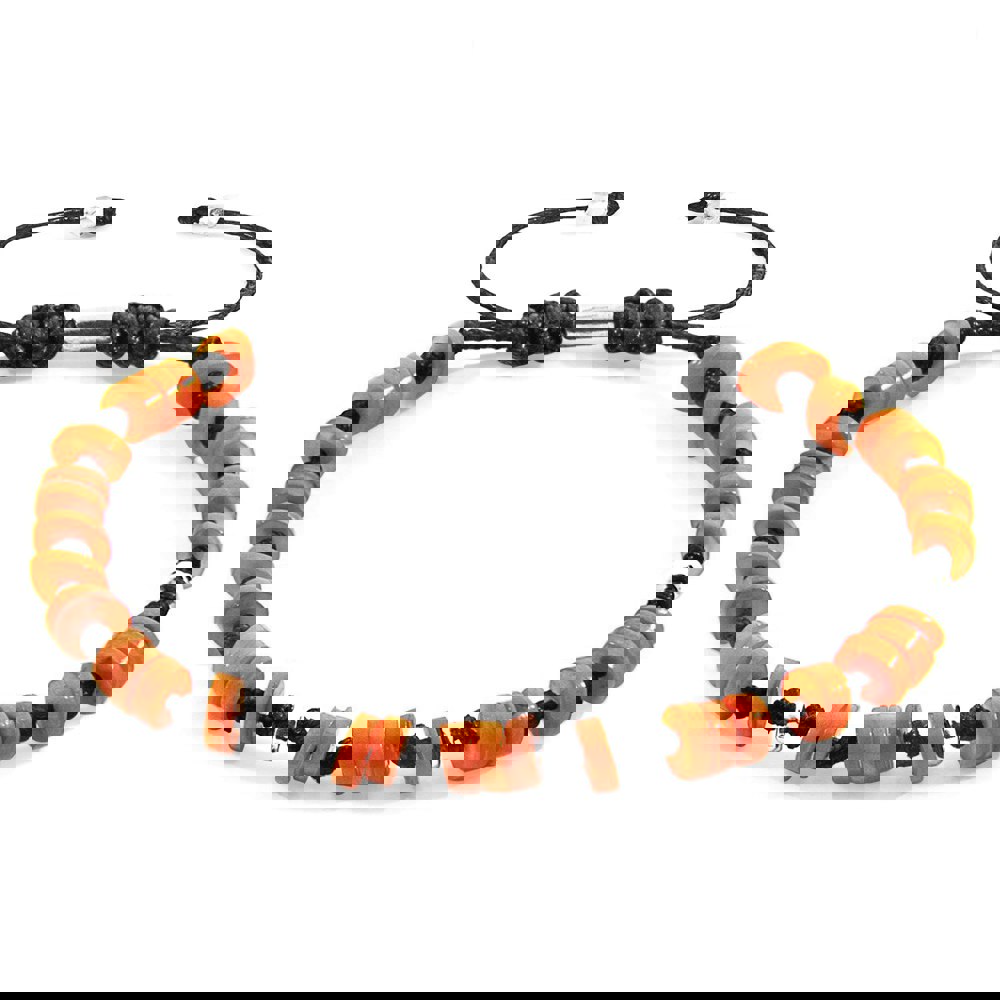 Anchor & Crew Orange Hailey Silver and Freshwater Shell SKINNY Macrame Bracelet