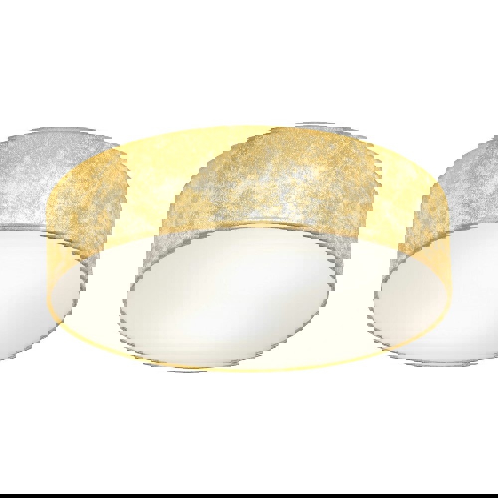 Flush Ceiling Light Colour Champagne Circular Shade Gold Fabric Bulb E27 1x60W Loops