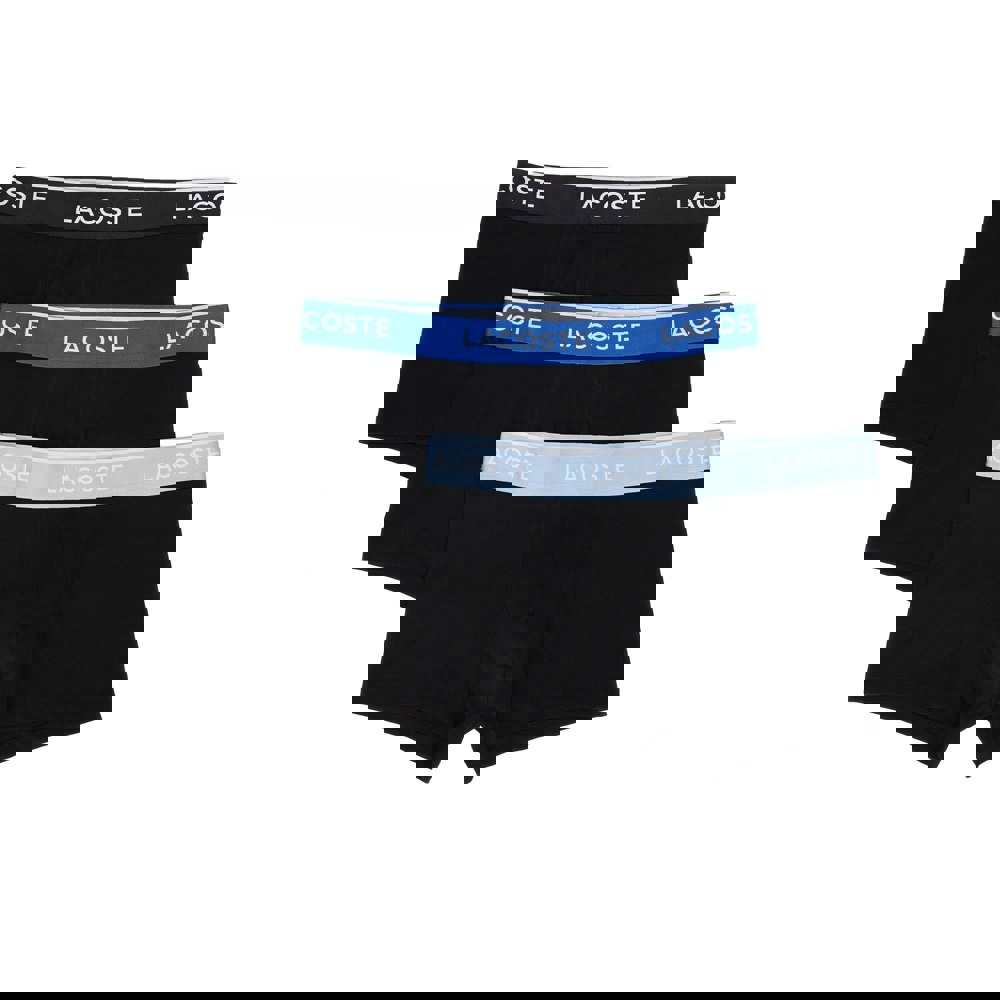 Lacoste 3 Pack Cotton Stretch Logo Trunks Black/Light Blue/Blue