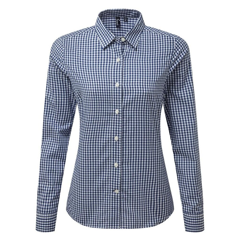 Premier Womens/Ladies Maxton Check Long Sleeve Shirt - Navy/White - Navy/White - 65% Polyester/35% Cotton