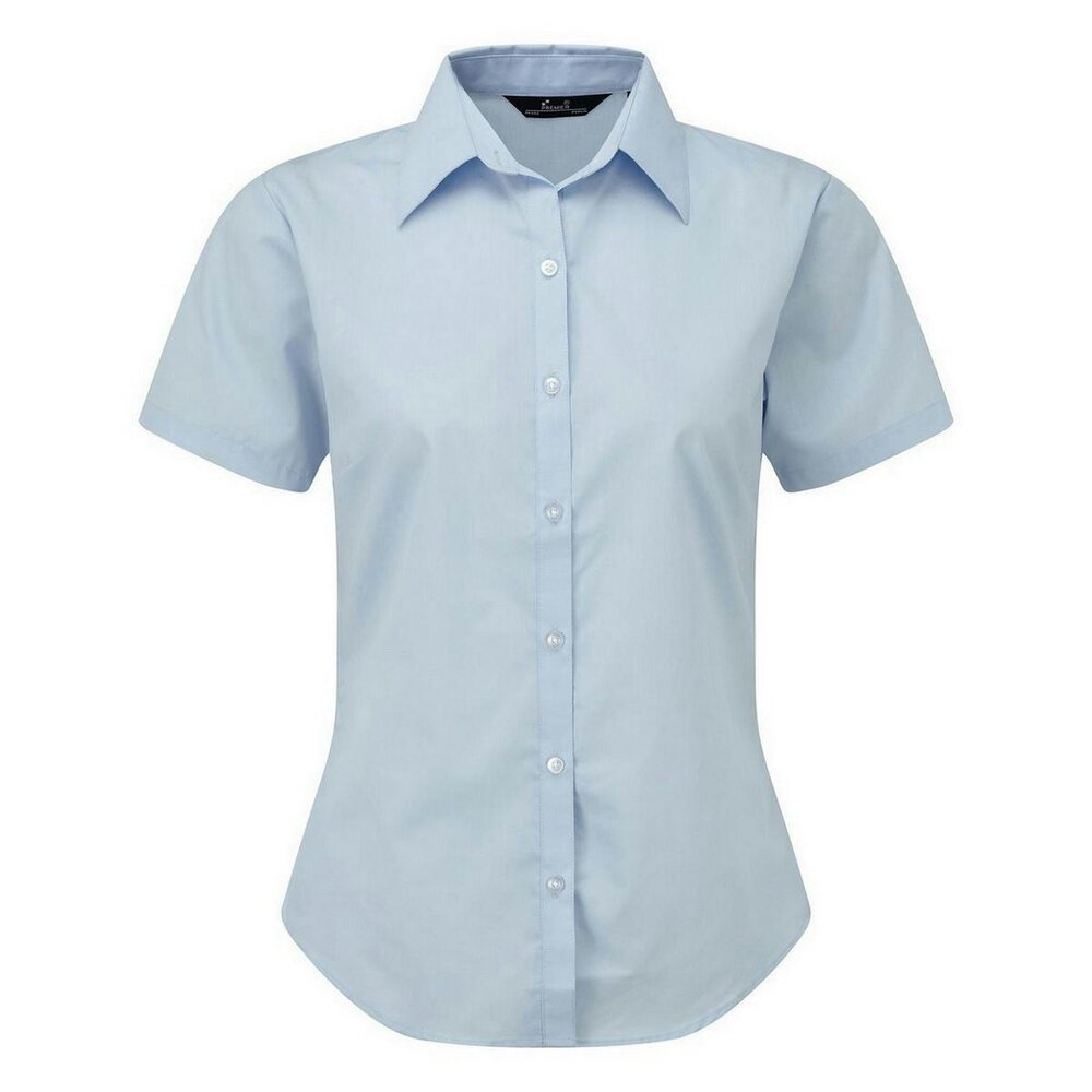 Premier Short Sleeve Poplin Blouse / Plain Work Shirt - Light Blue - Light Blue - 65% Polyester/35% Cotton