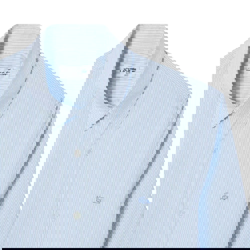 Lacoste Mens Plaid Poplin Slim Shirt - White