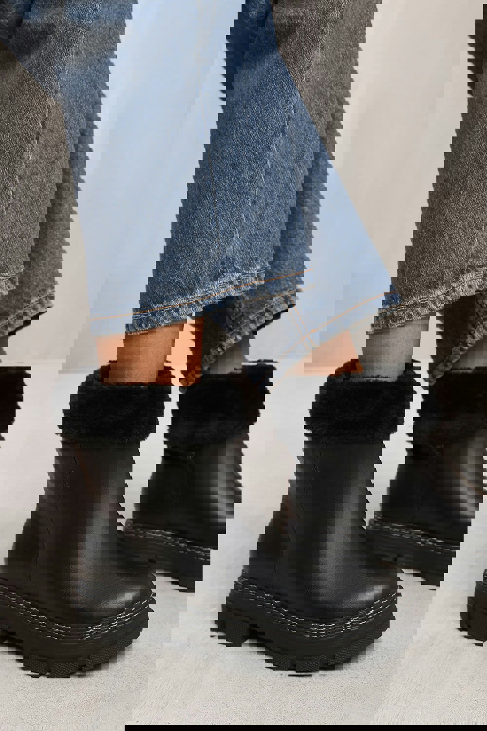 Where's That From Peyton Ankle Boot With Fur Lining in Black Faux Leather