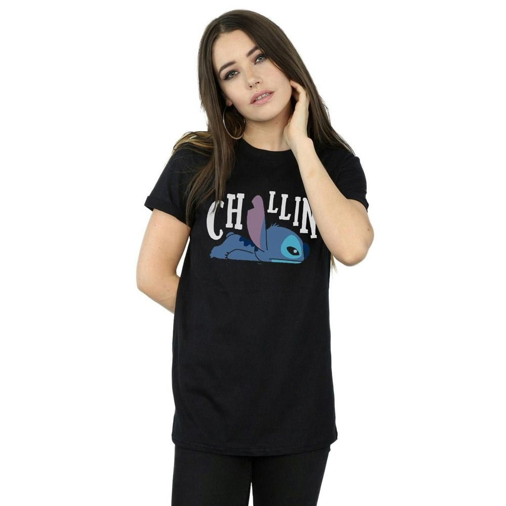 Disney Womens/Ladies Lilo And Stitch Chillin Cotton Boyfriend T-Shirt - Black