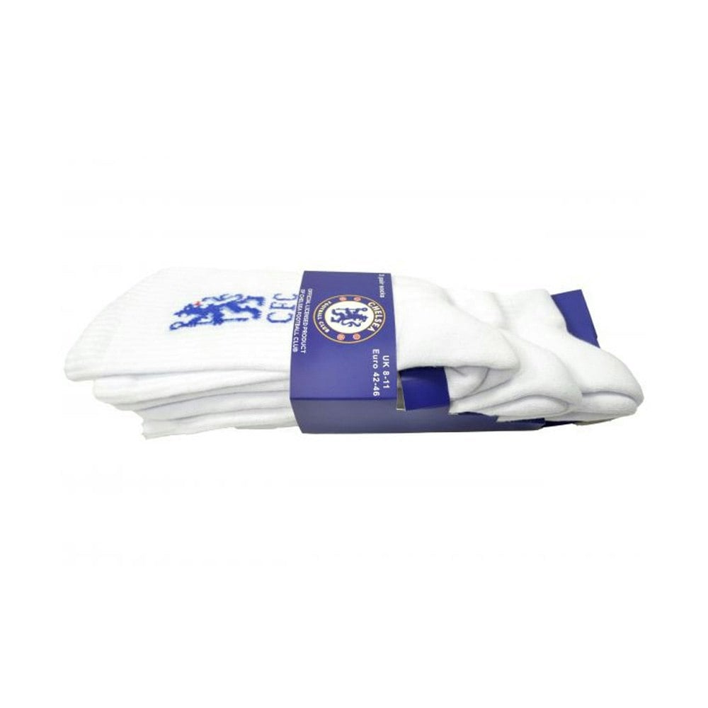 Chelsea FC Unisex Adult Sports Socks (Pack of 3) - White/Blue