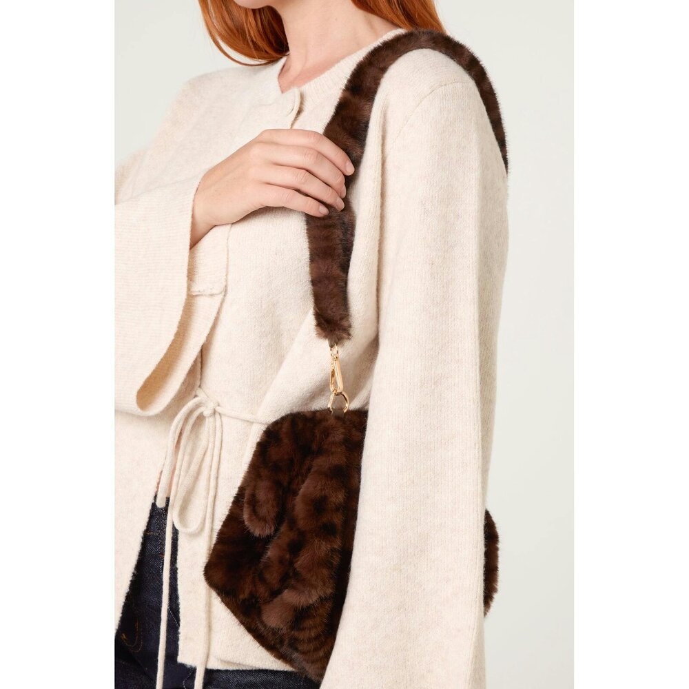 Blue Vanilla Plush Faux Fur Leopard Print Detachable Shoulder Bag