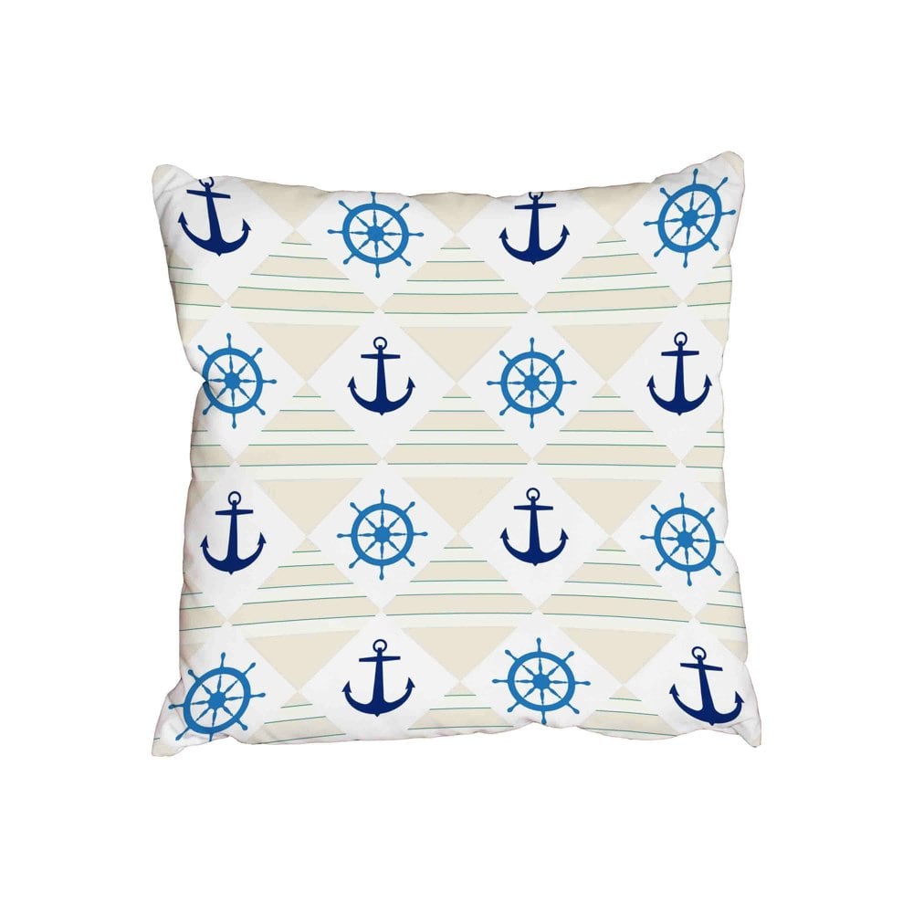 Benjamin Tate Design Nautical pattern with anchor and ship wheel (Outdoor Cushion)