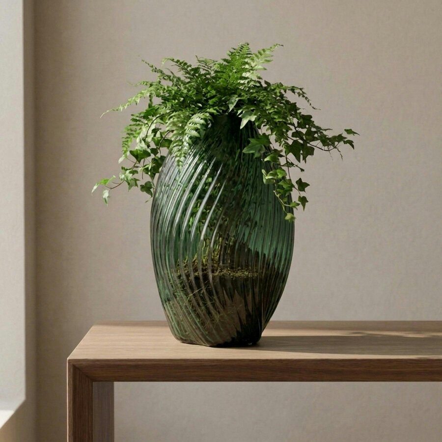 Garden Greatness Unique Textured Green Swirl Glass Vase