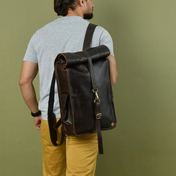 107 Leather Rolltop Backpack- Plumb - DÖTCH CLUB