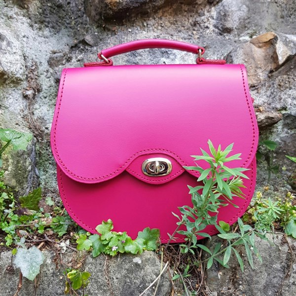 Zatchels Handmade Leather Twist Lock Saddle Bag - Magenta