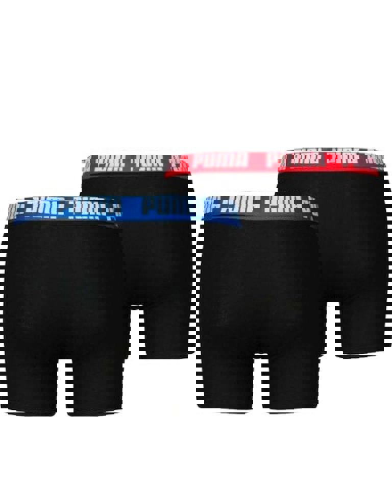 Puma - 2 - Pack Everyday Basic Boxer Briefs, Black w/ red/blue - Boxers - and - Briefs.net