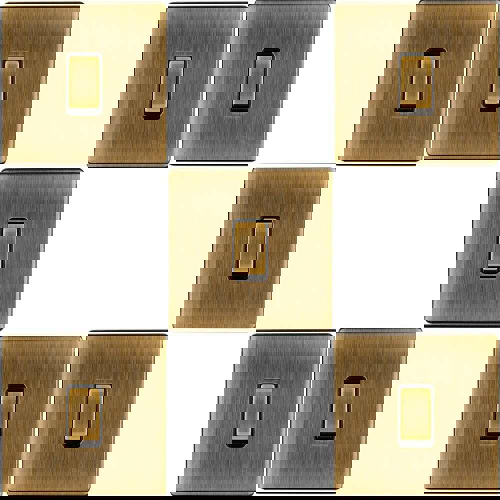 5 PACK 1 Gang Single Light Switch SCREWLESS ANTIQUE BRASS 2 Way 10A Slim Rocker 