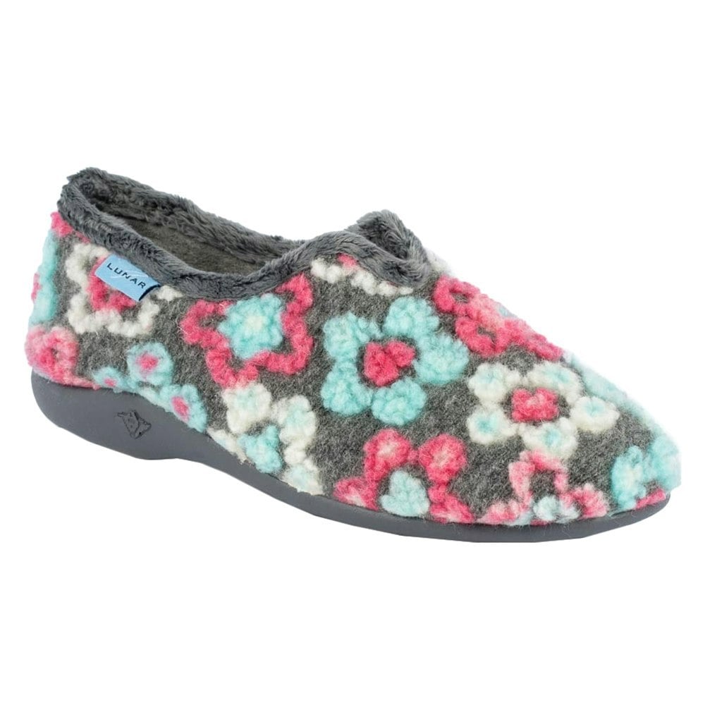 Lunar Women's Hippy Flower Slippers - Grey/White/Blue