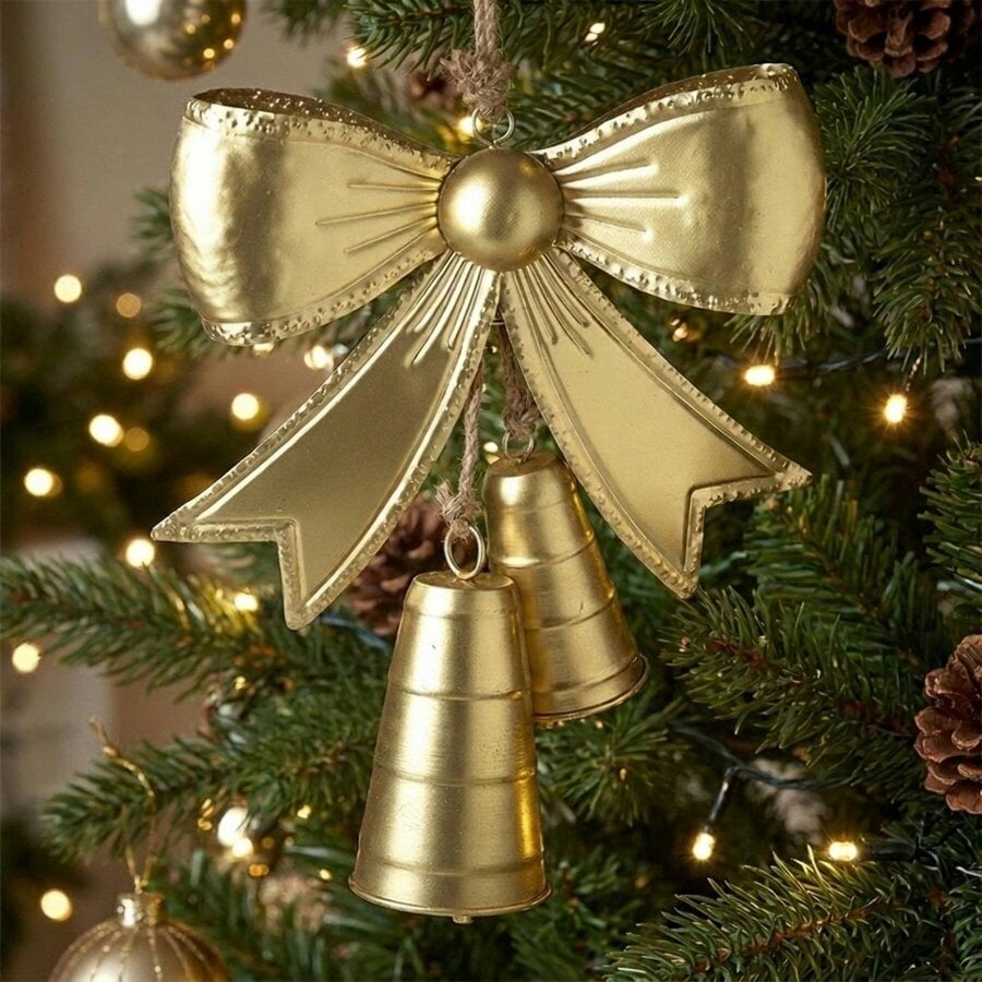 Garden Greatness Metallic Gold Bow With Hanging Bells