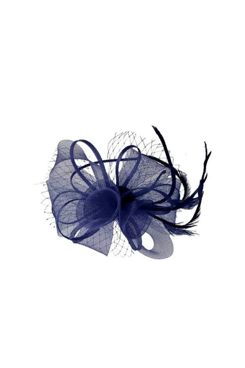 SVNX Double Flower Feather Fascinator in Navy