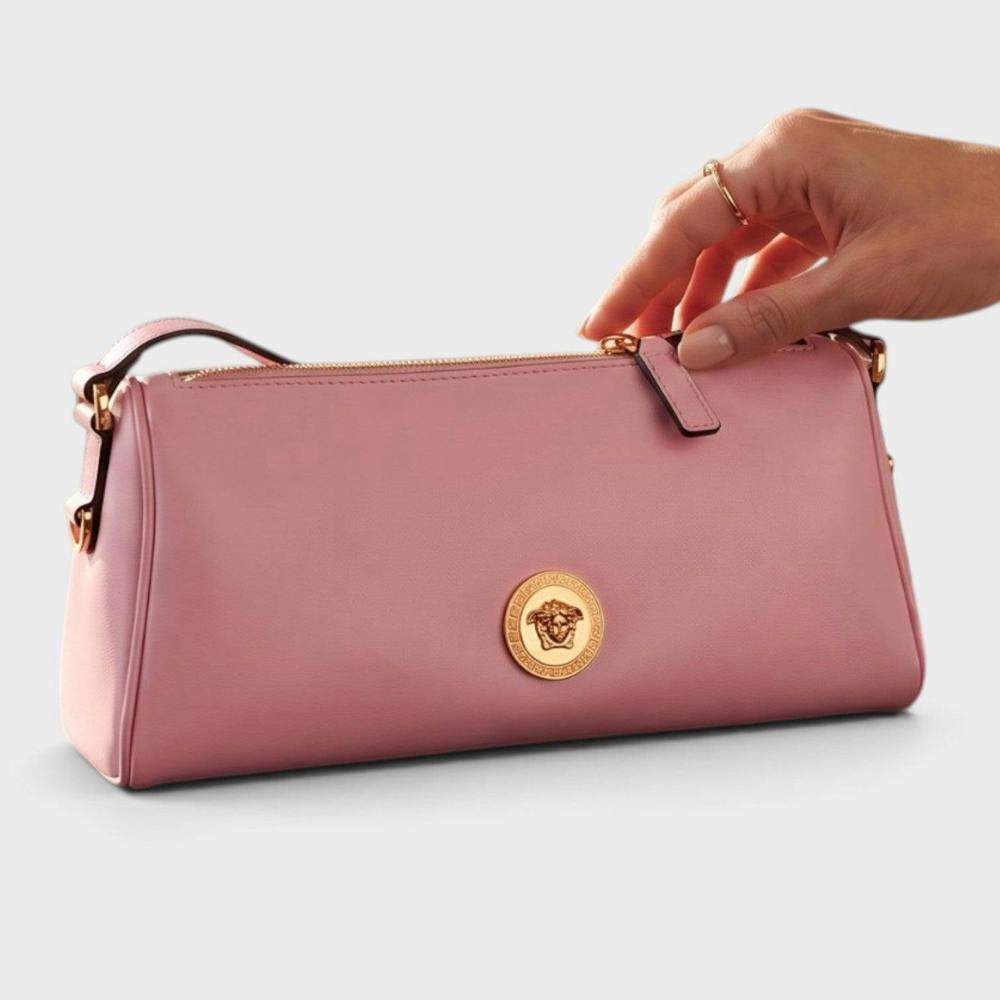 Versace Medusa Leather Shoulder Bag Gold Pink