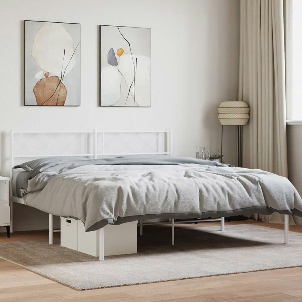 Berkfield Metal Bed Frame with Headboard White 120x190 cm 4FT Small Double