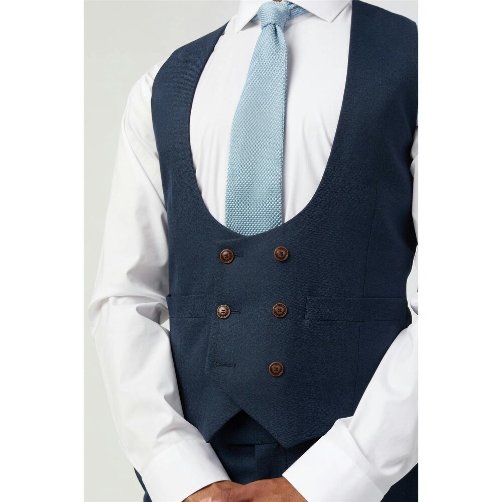 Antique Rogue Navy Texture Double Breasted Stretch Waistcoat