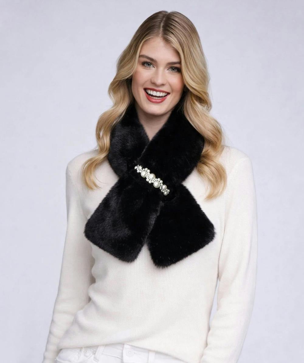Pia Rossini Anya - Faux Fur Scarf - Black