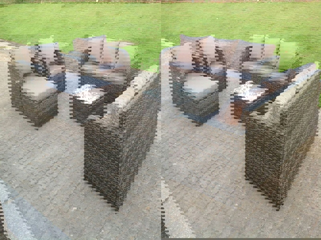 Fimous Dark Grey Mix PE Wicker Rattan Garden Furniture Set Sofa Set Reclining Adjustable Chair 9 Seater