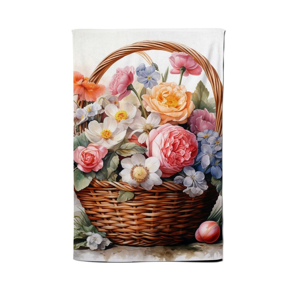 Warren Reed Victorian Easter Basket Watercolour Tea Towel