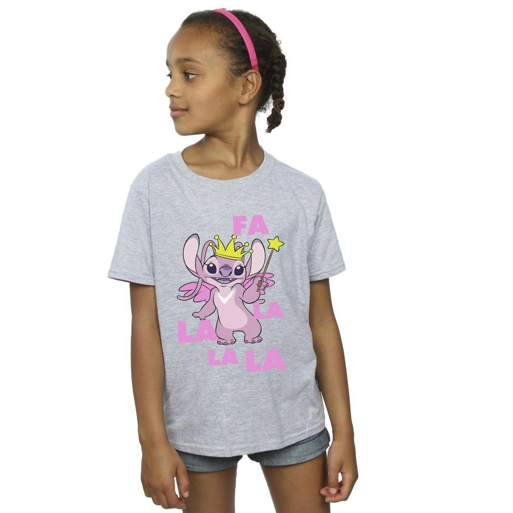 Disney Girls Lilo & Stitch Angel Fa La La Cotton T-Shirt - Sports Grey