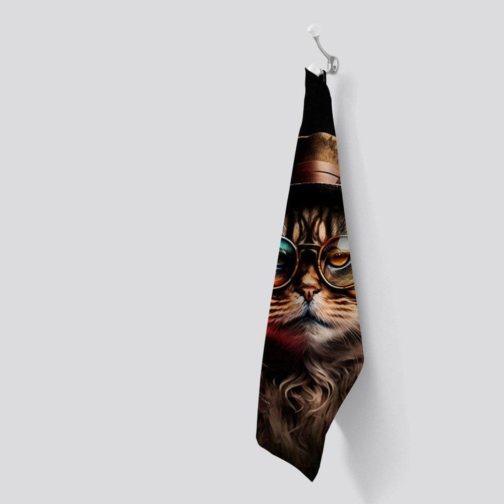 Warren Reed Siberian Cat With Glasses Splashart Tea Towel