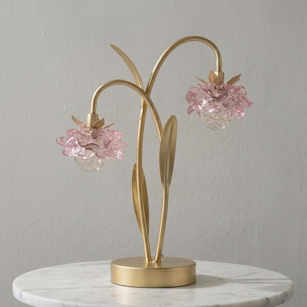 Garden Greatness Two Stem Pink Glass Flower LED Table Lamp
