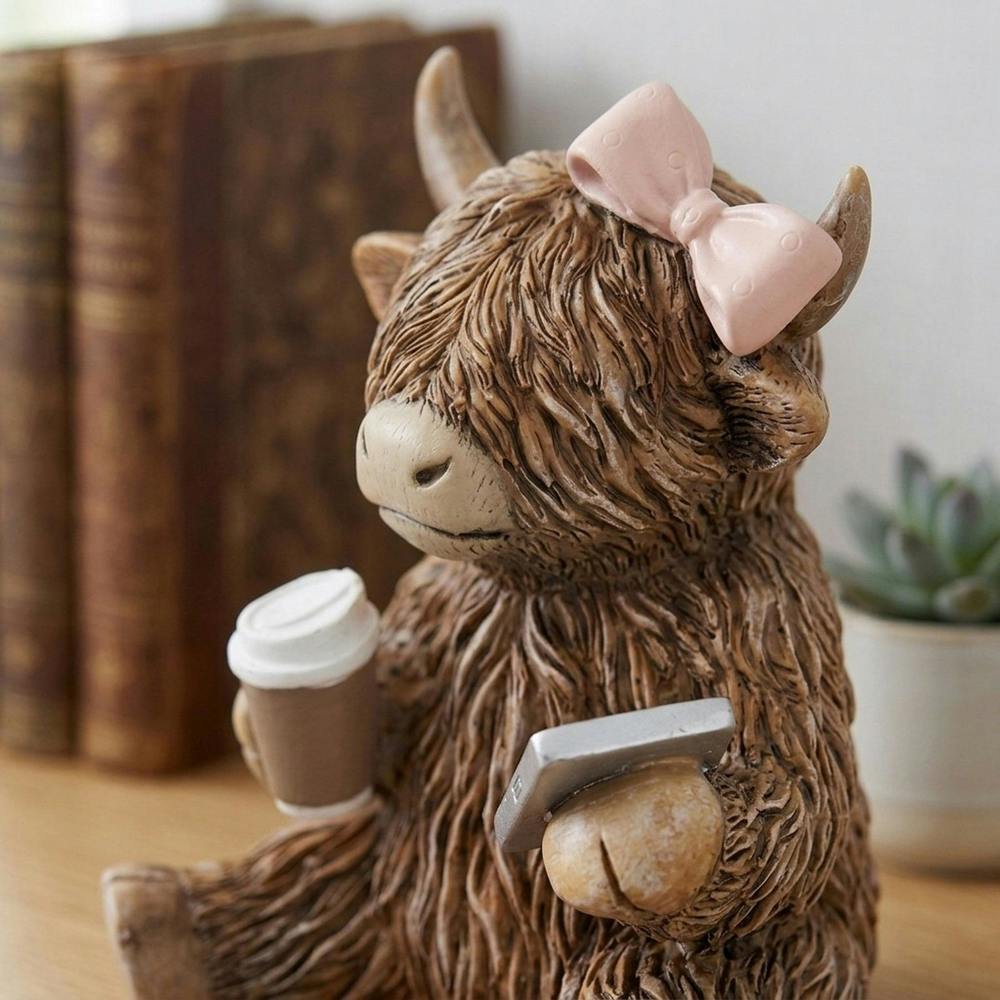 Garden Greatness Coffeeholic Highland Cow Decorative Ornament
