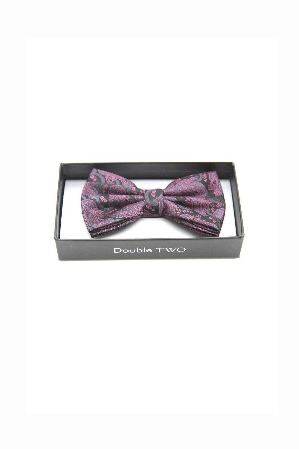 Double TWO Black & Pink Paisley Bow Tie