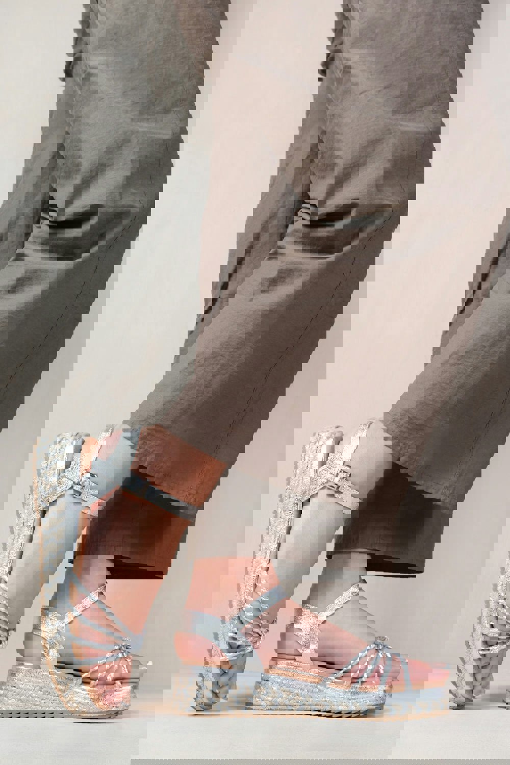 Where's That From Neptune Flat Wedge Sandals With Chevron Sole in Silver Faux Leather