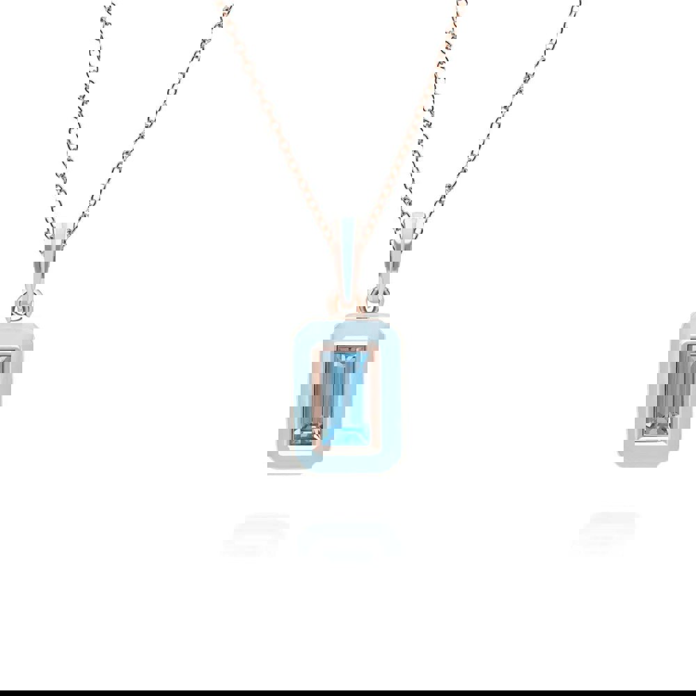 253P335501925 Siberian Waltz Blue Enamel & Swiss Blue Topaz Pendant In 18ct Rose Gold Plated Sterling Silver Front