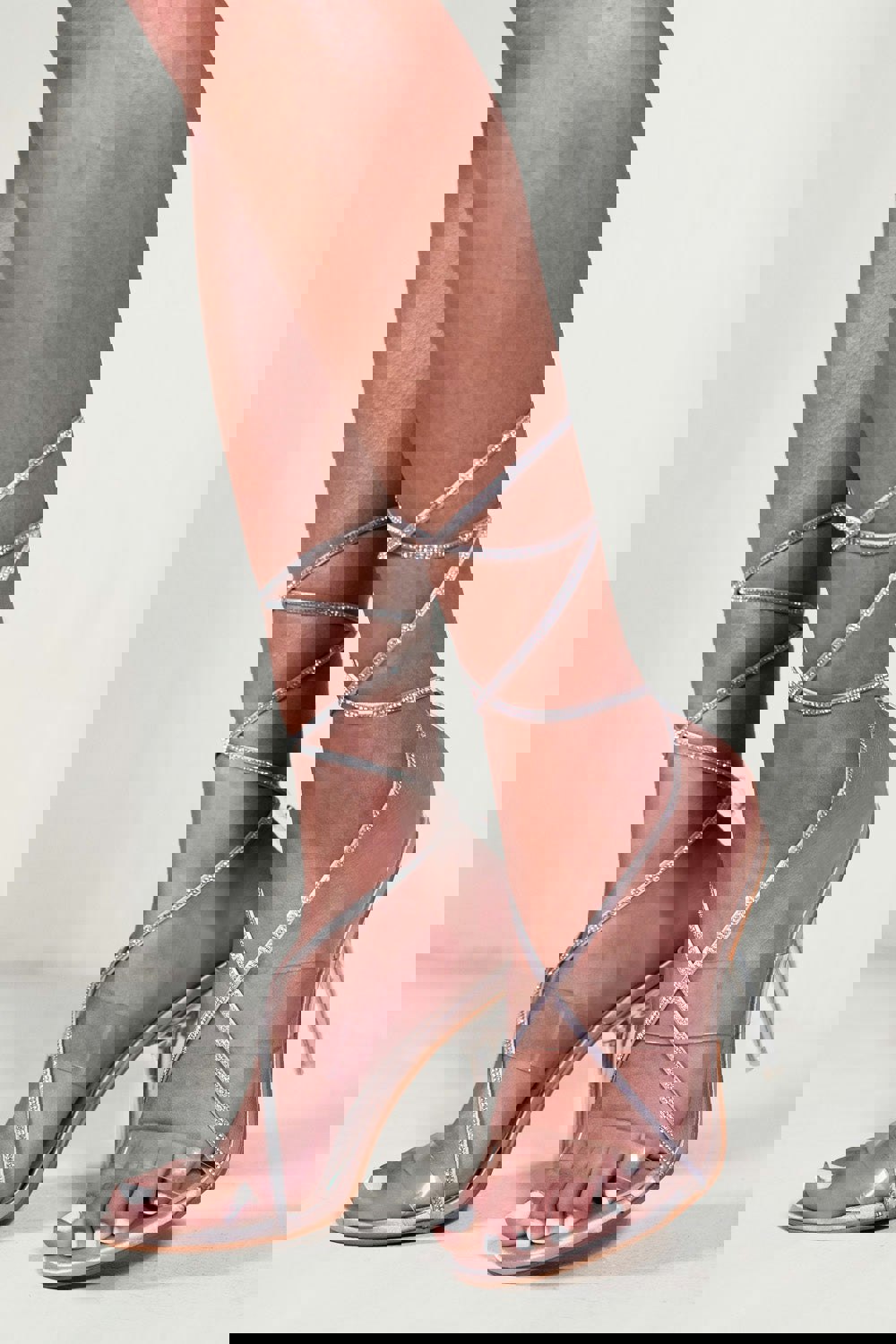 Where's That From Sloane Diamante High Heel With Perspex Strap & Lace Up Detail in Champagne