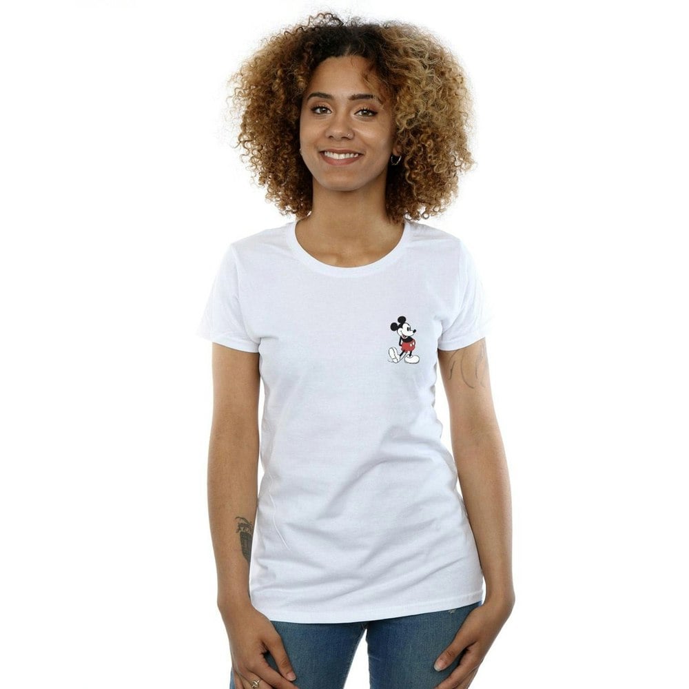 Disney Womens/Ladies Mickey Mouse Kickin Retro Chest Cotton T-Shirt - White