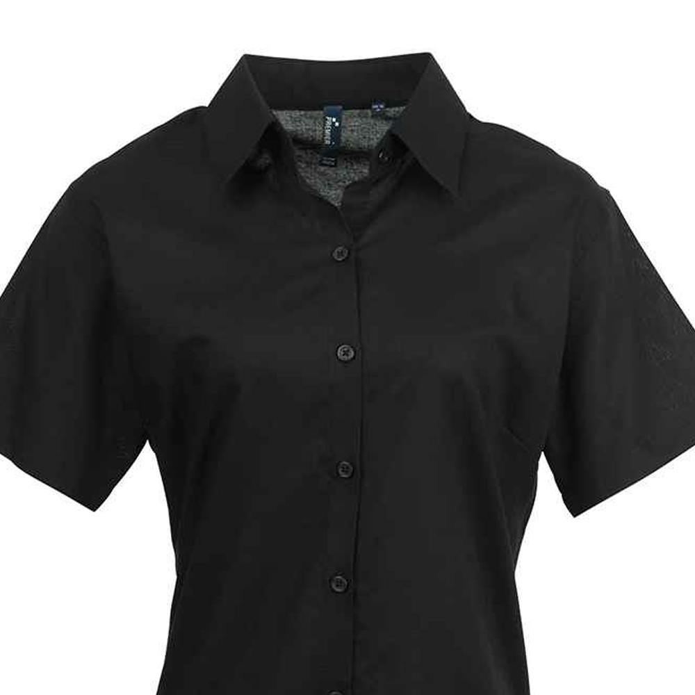 Premier Womens/Ladies Signature Oxford Short-Sleeved Shirt - Black