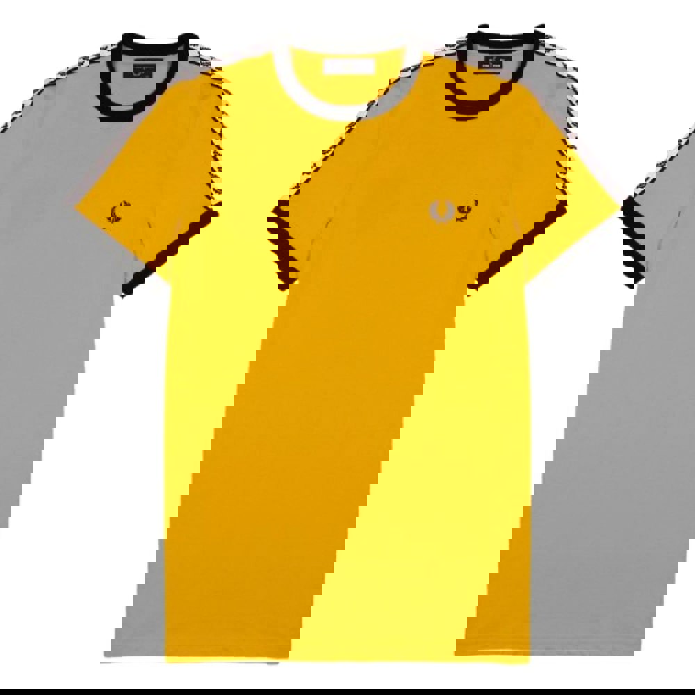 Fred Perry Taped Ringer Shoulder Gold Yellow T-Shirt M