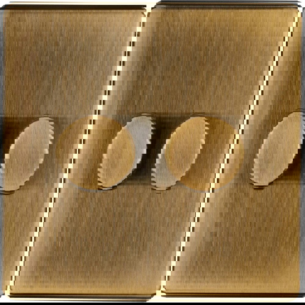 2 Gang Rotary Dimmer Switch 2 Way LED SCREWLESS ANTIQUE BRASS Light Dimming Wall