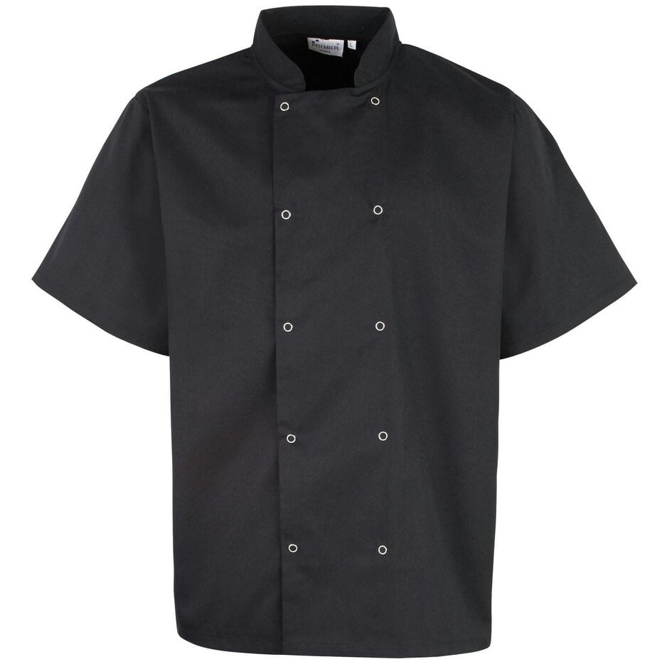 Premier Unisex Studded Front Short Sleeve Chefs Jacket - Black - Black